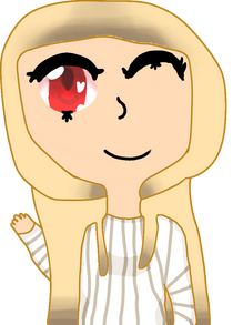 A cartoon girl with red eyes. She is winking.