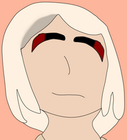 A cartoon girl with closed eyes. She has blonde hair with a brown stripe in it.