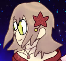A cartoon girl with brown hair and green eyes. She is smiling.