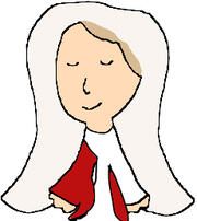 A cartoon girl with closed eyes. She is smiling and wearing a white shirt. Her hair is blonde with a brown stripe.